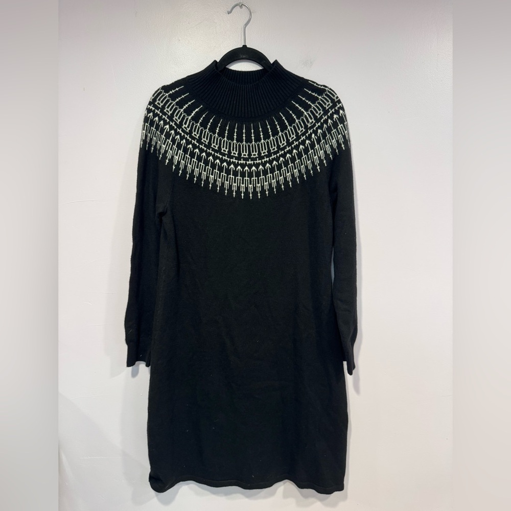 Talbots black and white Nordic fair isle sweater midi dress